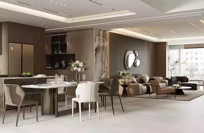 Italian-style living and dining room 3D model