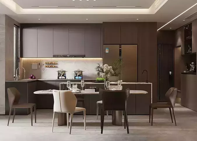 Italian-style living and dining room  3D model 6