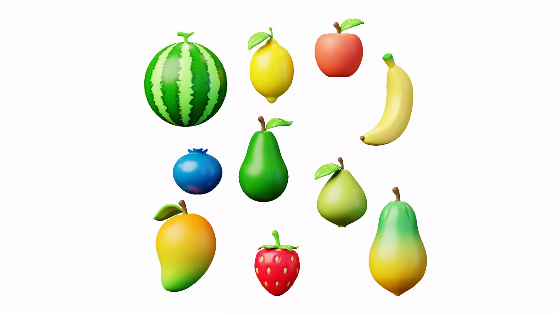 10 Fruits Pack Stylized Cartoon 3D model