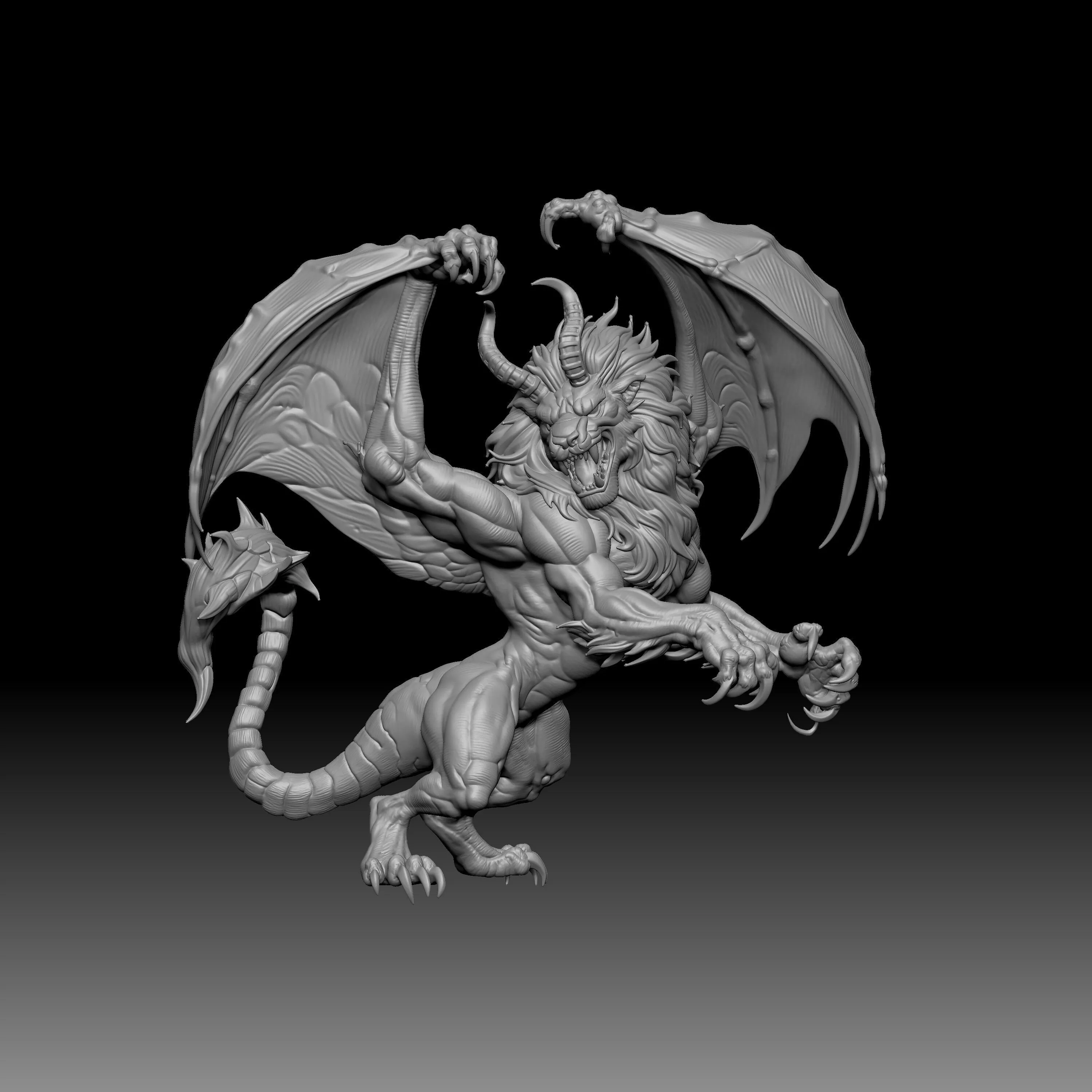 winged manticore or demonic lion beast 3D print model