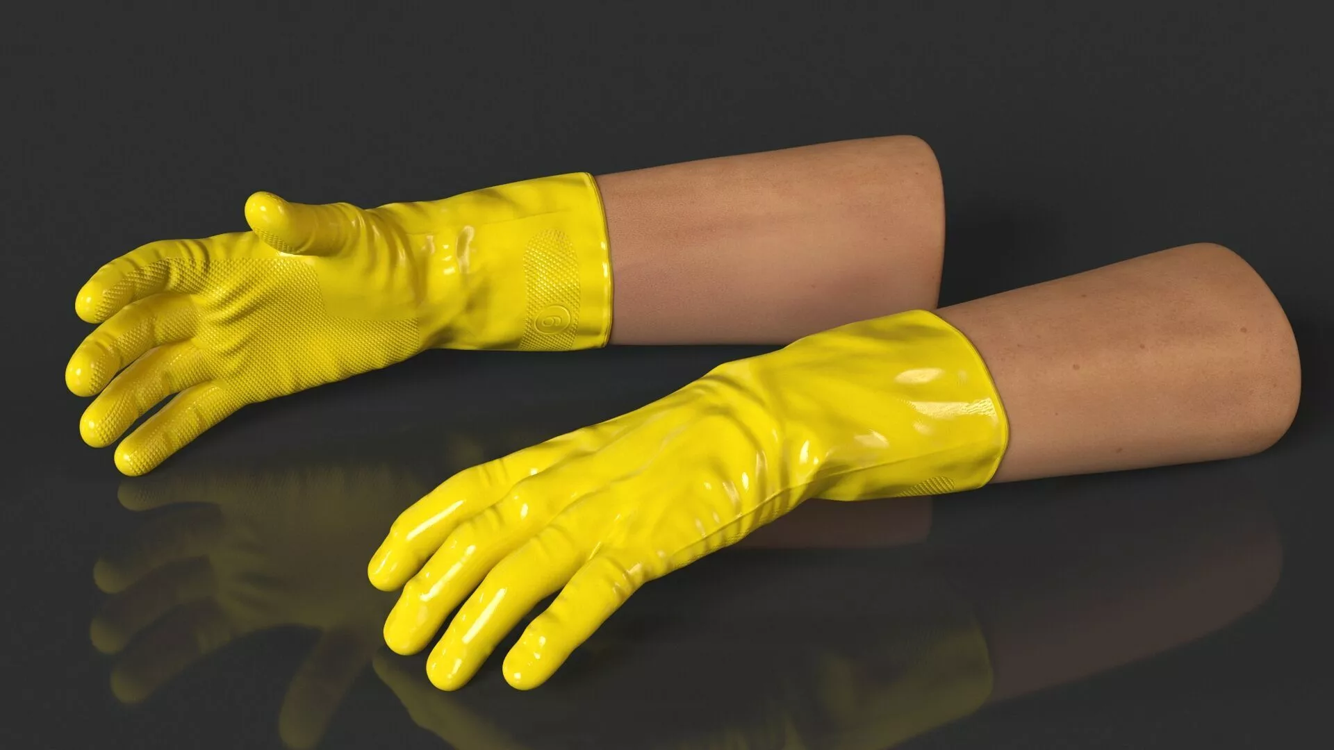 Hands in Yellow Rubber Gloves Rigged for Cinema 4D 3D model