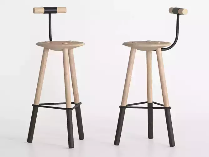 Tripod pair of bar stools 3D model
