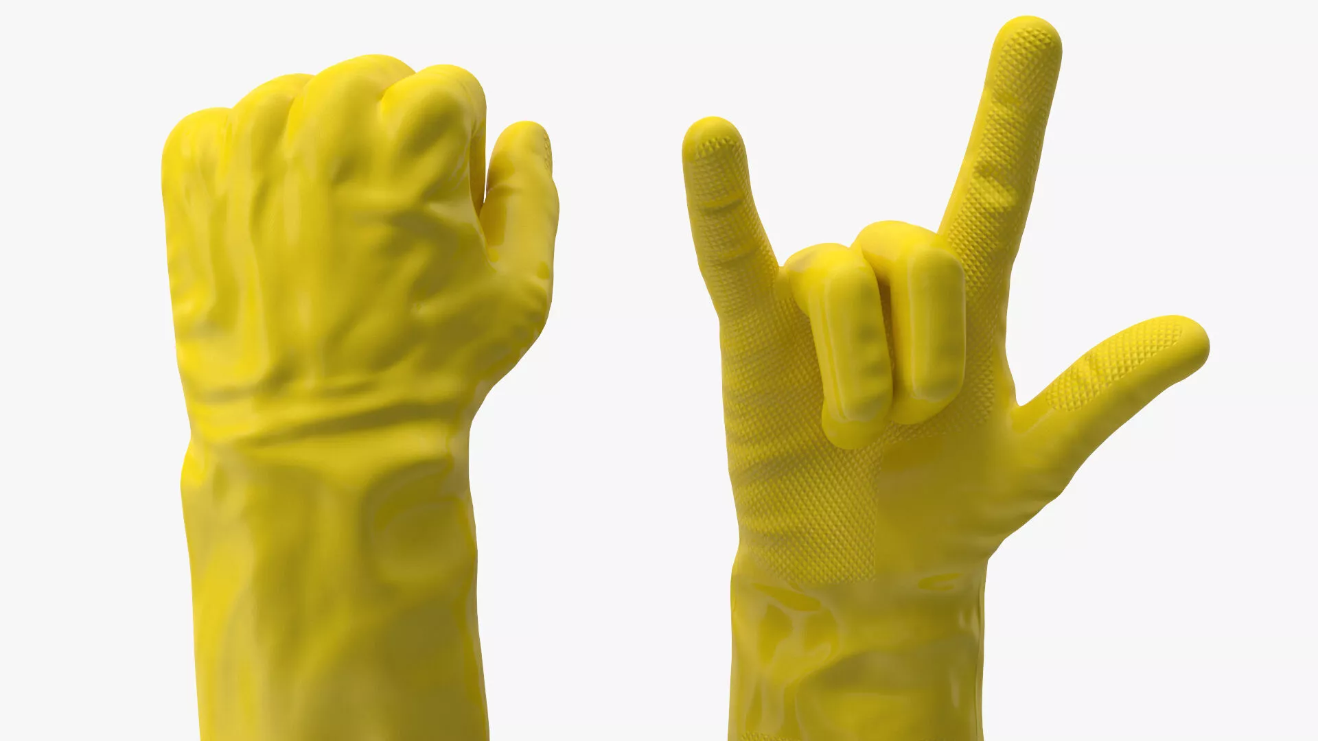 Hands in Yellow Rubber Gloves Rigged for Maya 3D model