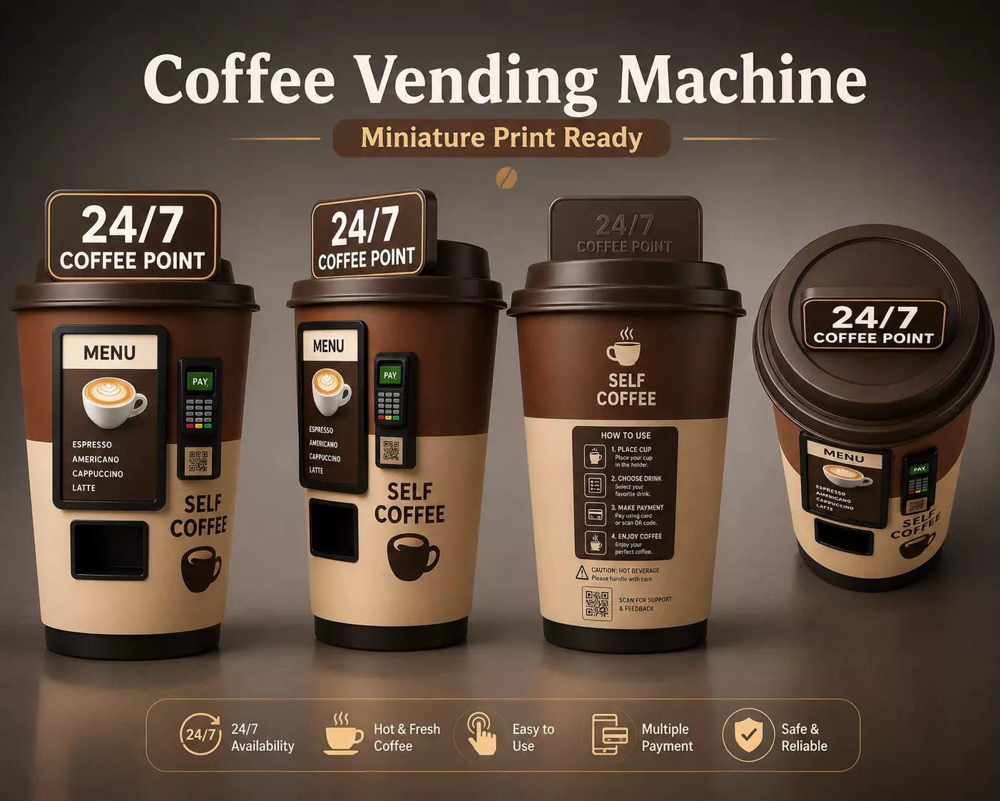 Coffee Vending Machine Miniature Print Ready kiosk 3D print model