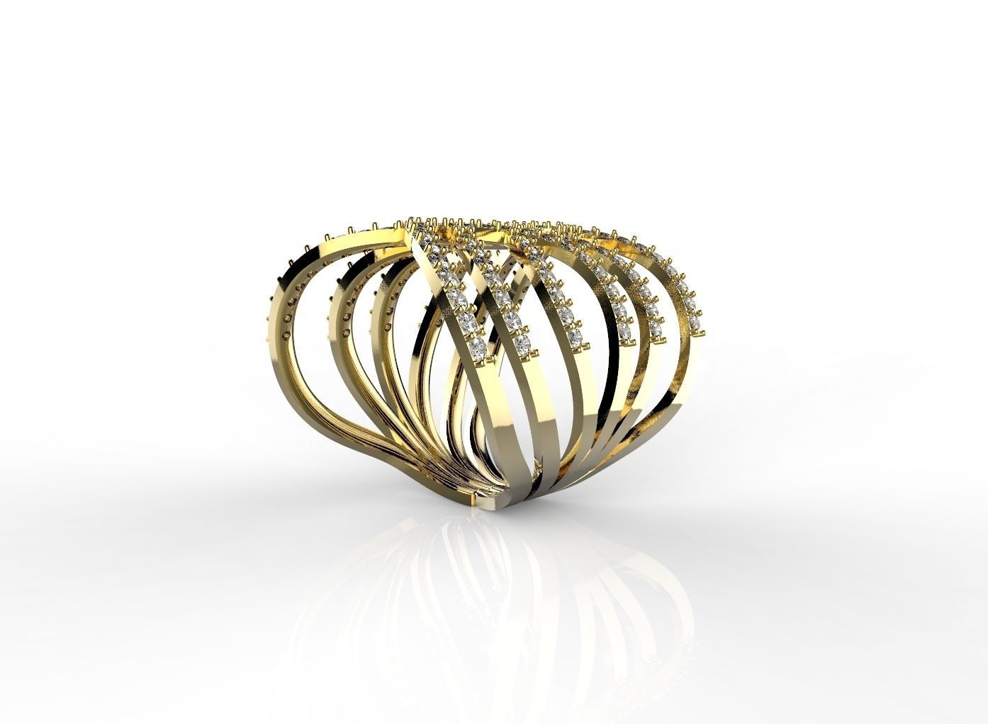 Ring gold with diamonds 3D print model_2