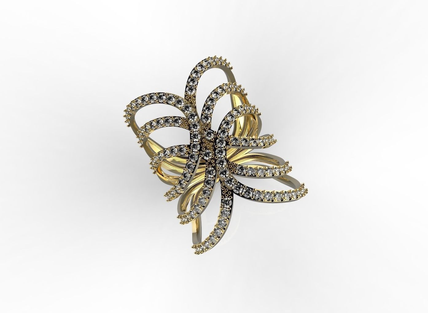 Ring gold with diamonds 3D print model_4