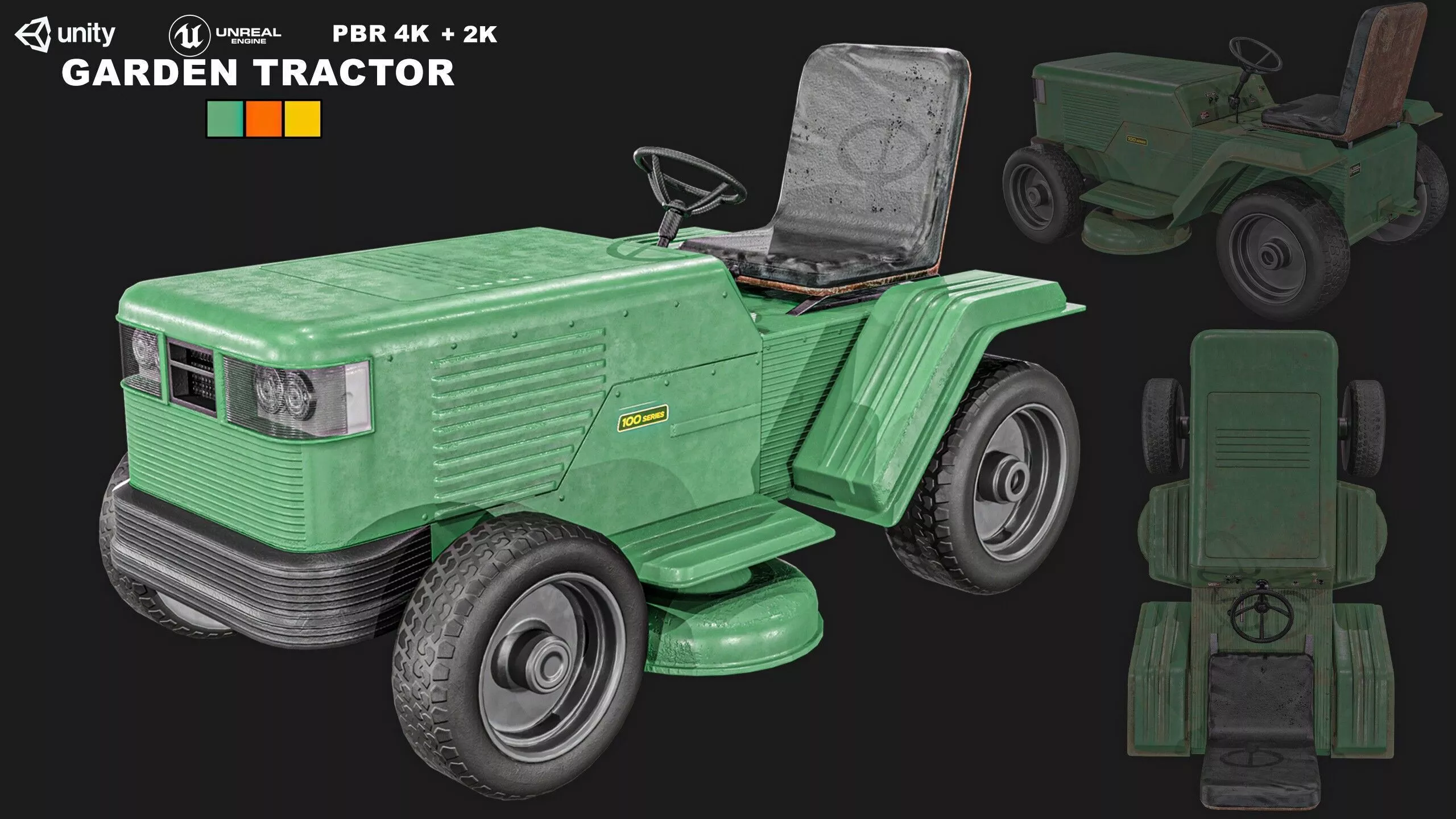 Garden Tractor Pack Low-poly 3D model
