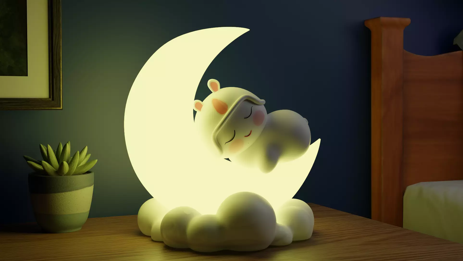 Cute Sleeping Baby Moon Lamp 3D model