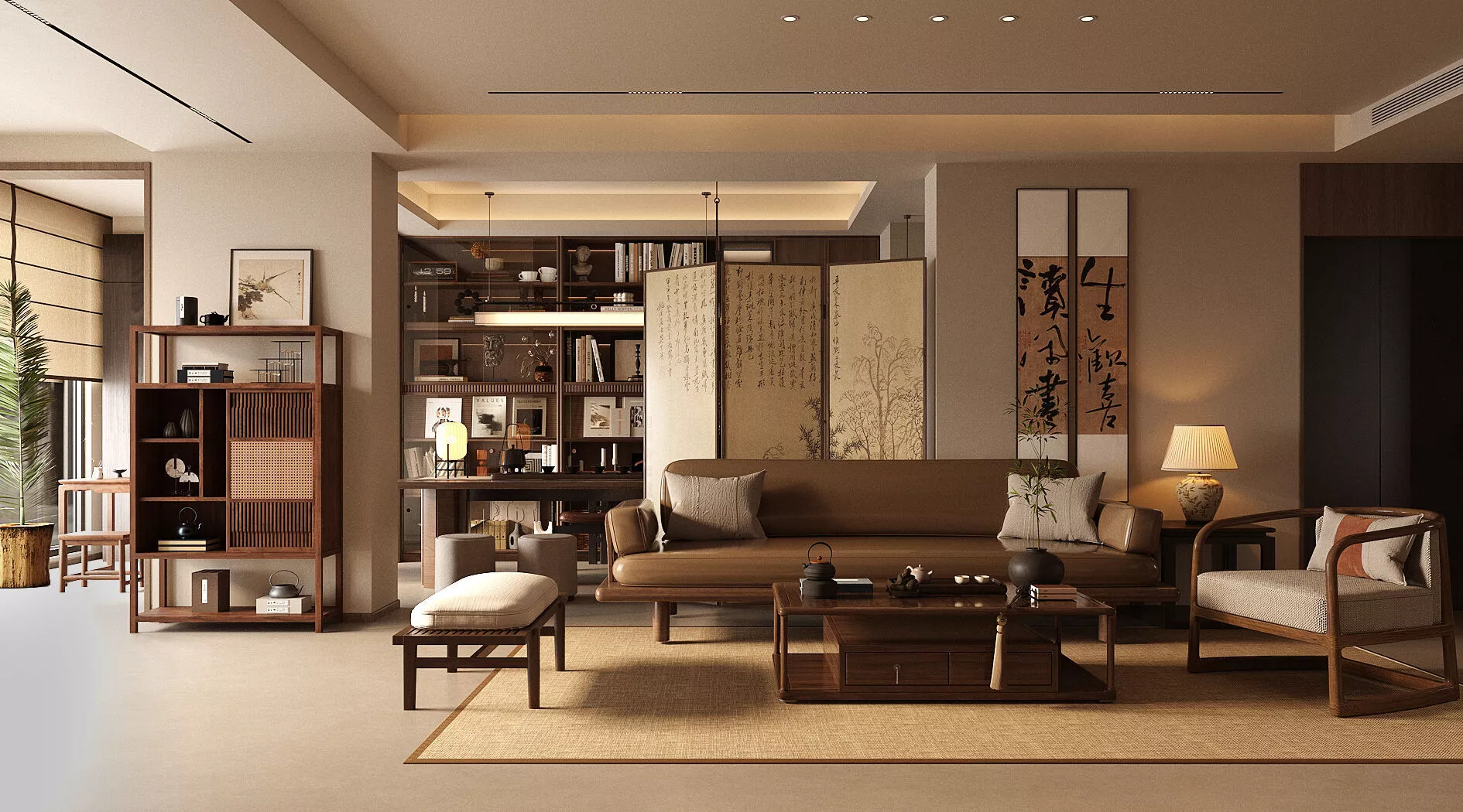 Chinese style living and dining room 3D model