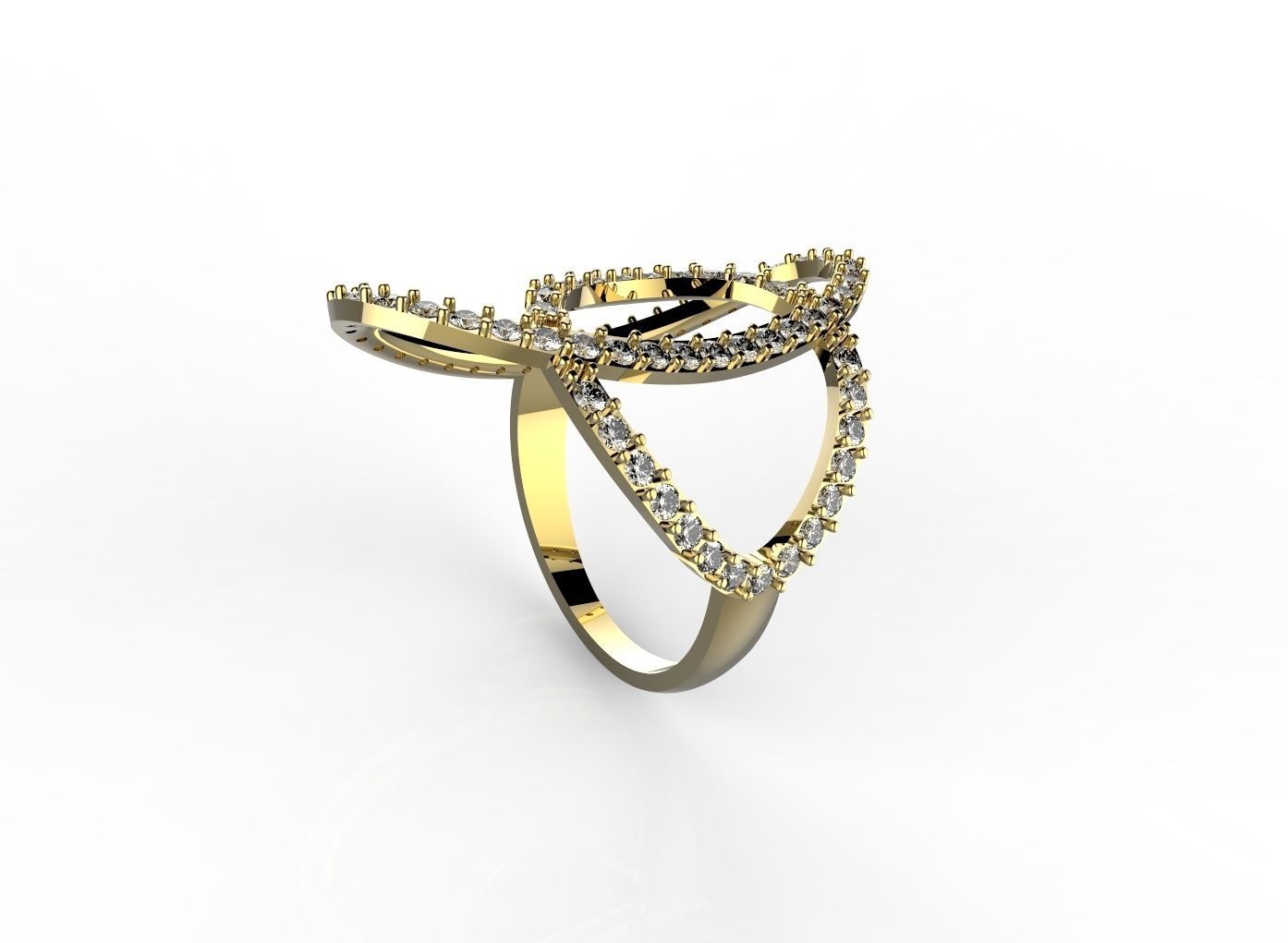 Ring gold with diamonds 3D print model_3