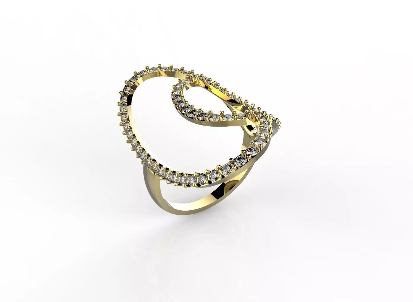 Ring gold with diamonds 3D print model_0