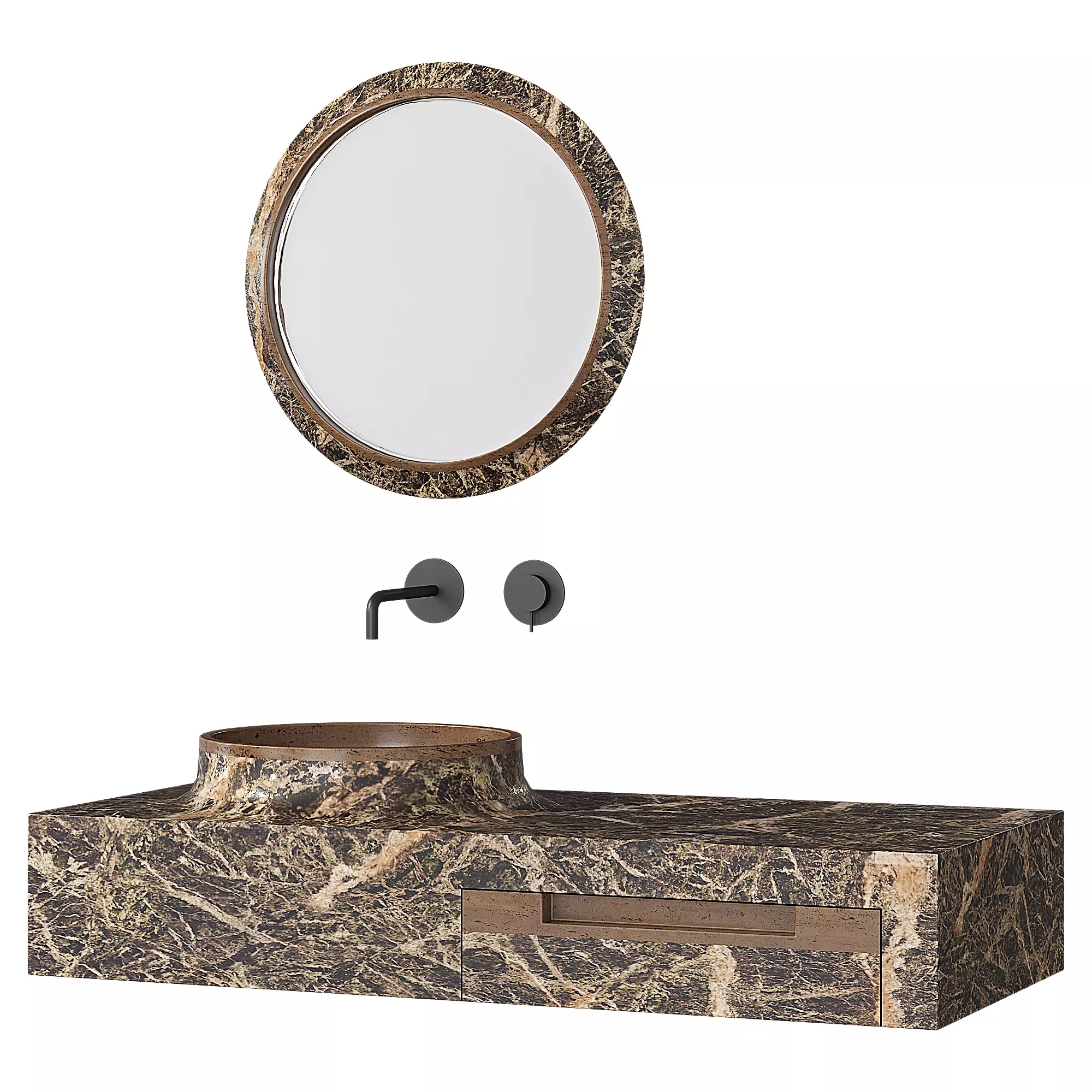 Marble hanging vanity with integrated sink and mirror 3D model