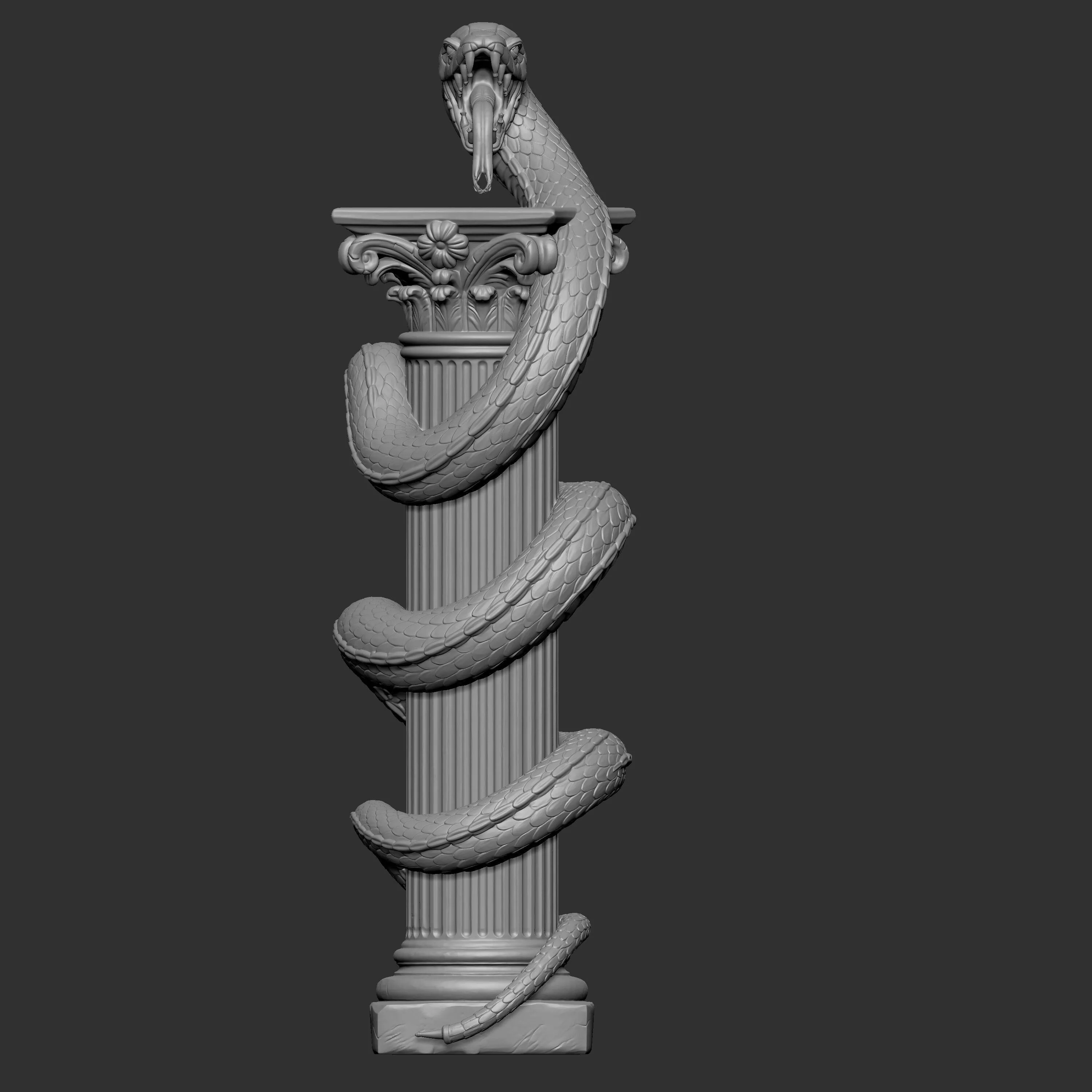 giant snake coiled around a classical Corinthian column 3D print model