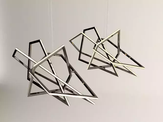 His two geometric shapes hanging from ceiling