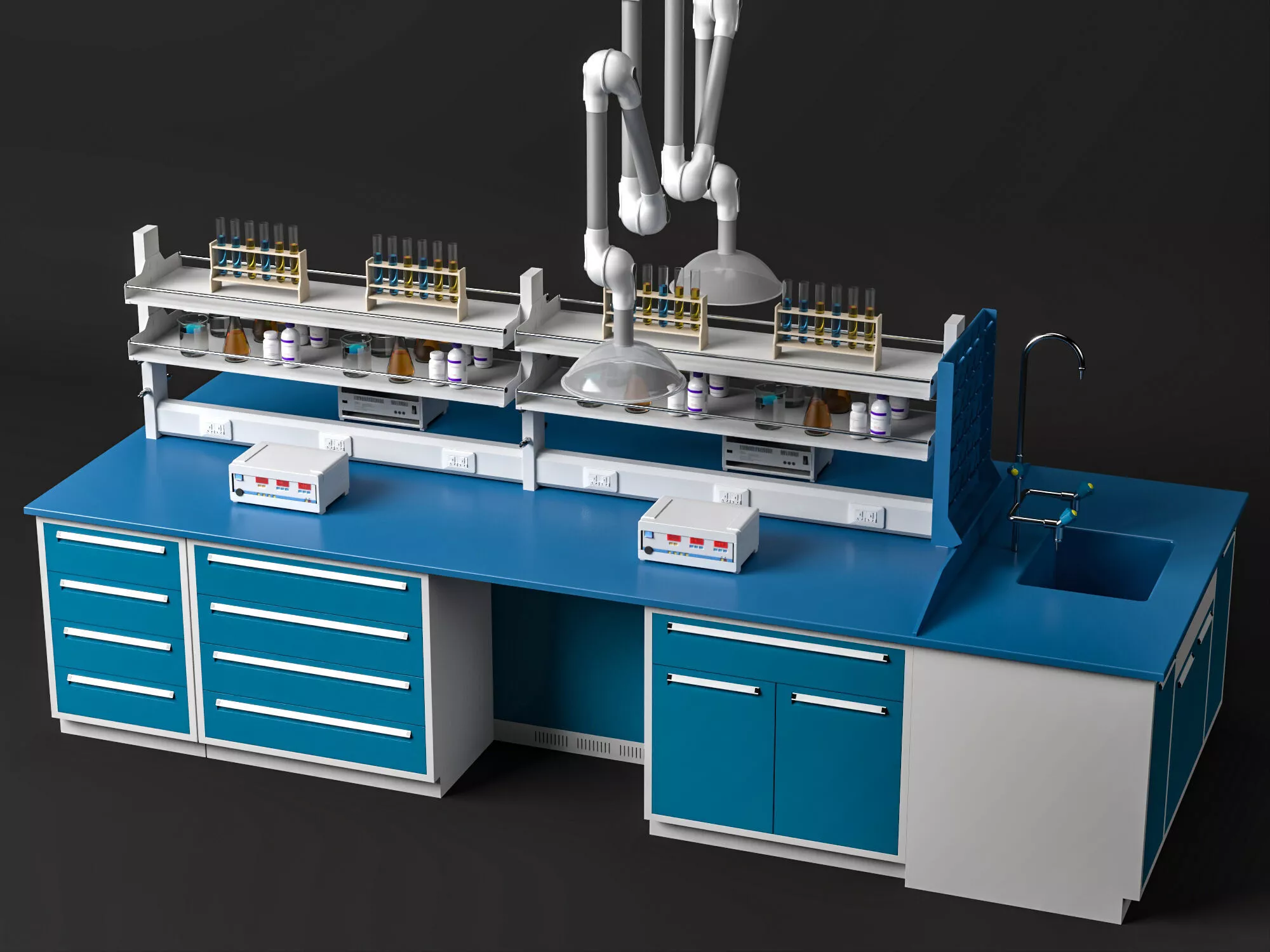 Complete Lab Bench With Glassware Sink Cabinet Set 3D Model 3D model
