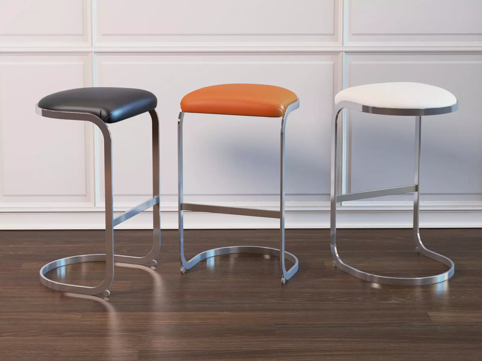 Chrome Cantilevered Bar Stool 3D model_1