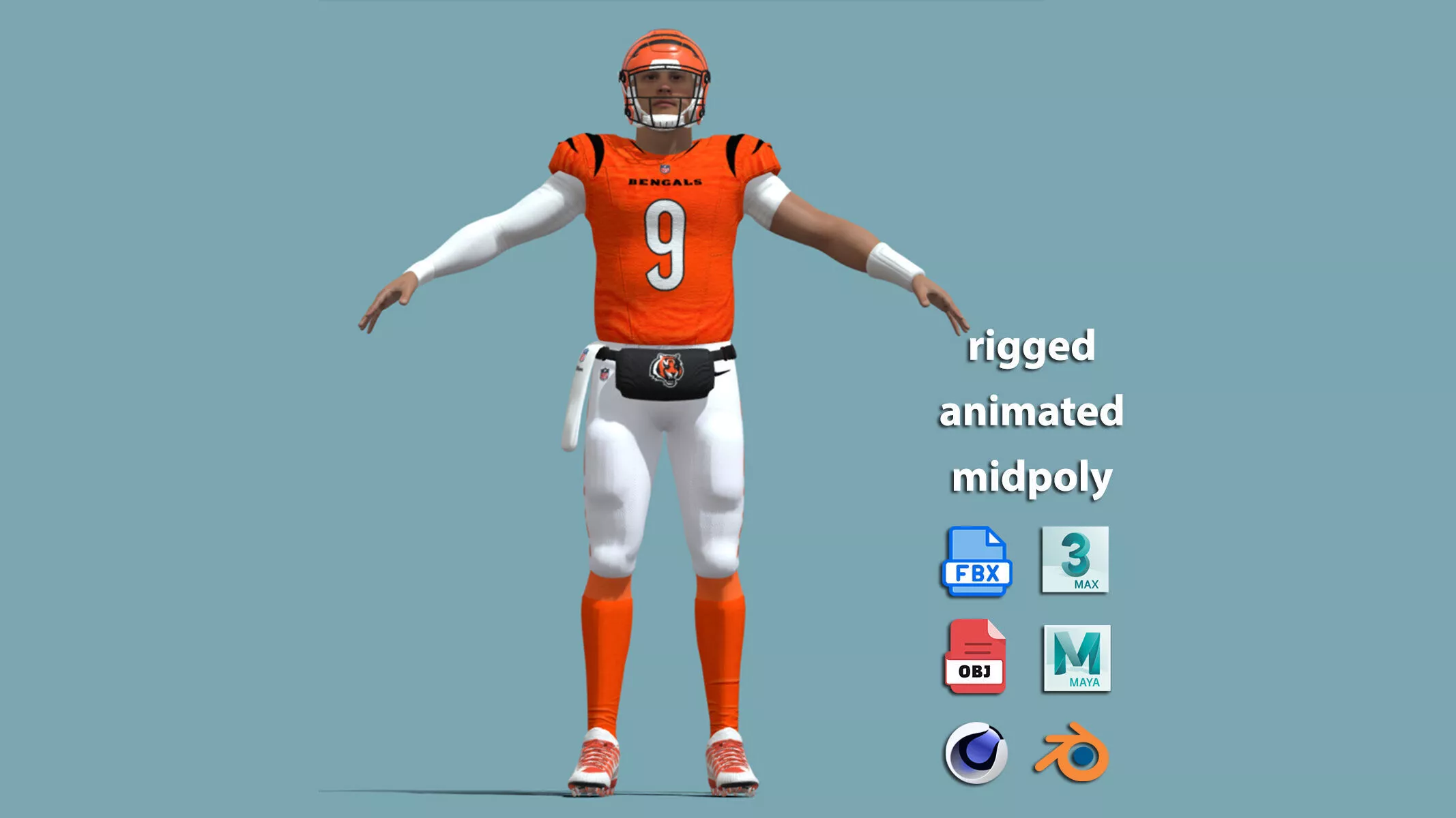 A-Pose Rigged Joe Burrow Cincinnati Bengals NFL 3D model