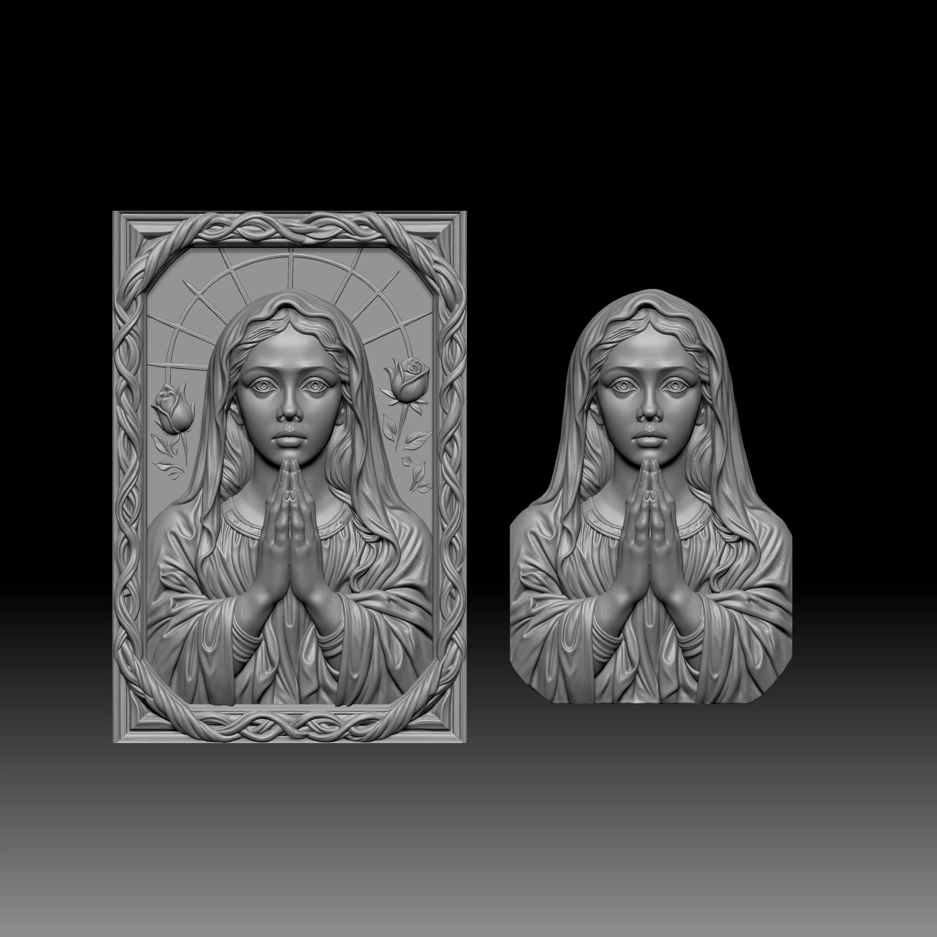 3D basrelief digital sculpt of the Virgin Mary 3D print model