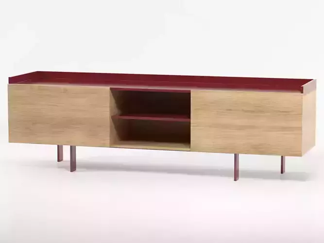 Tratto oak and burgundy sideboard