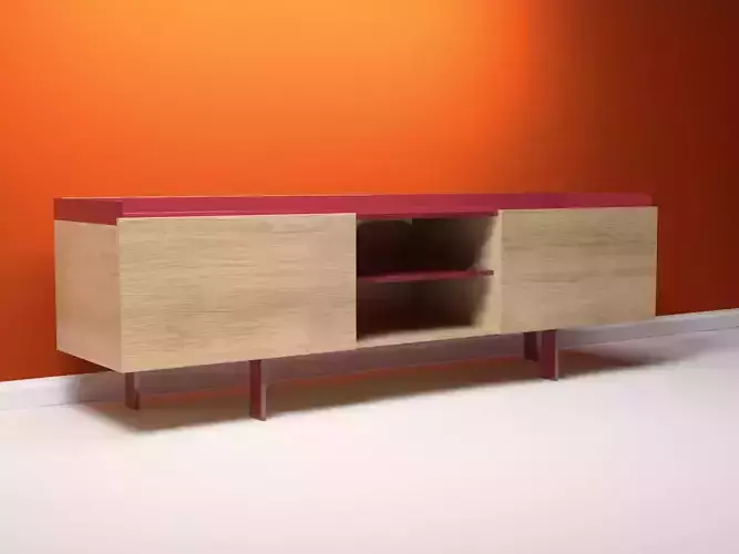 Tratto oak and burgundy sideboard 3D model