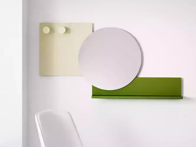 Piers wall shelf with mirror and chair