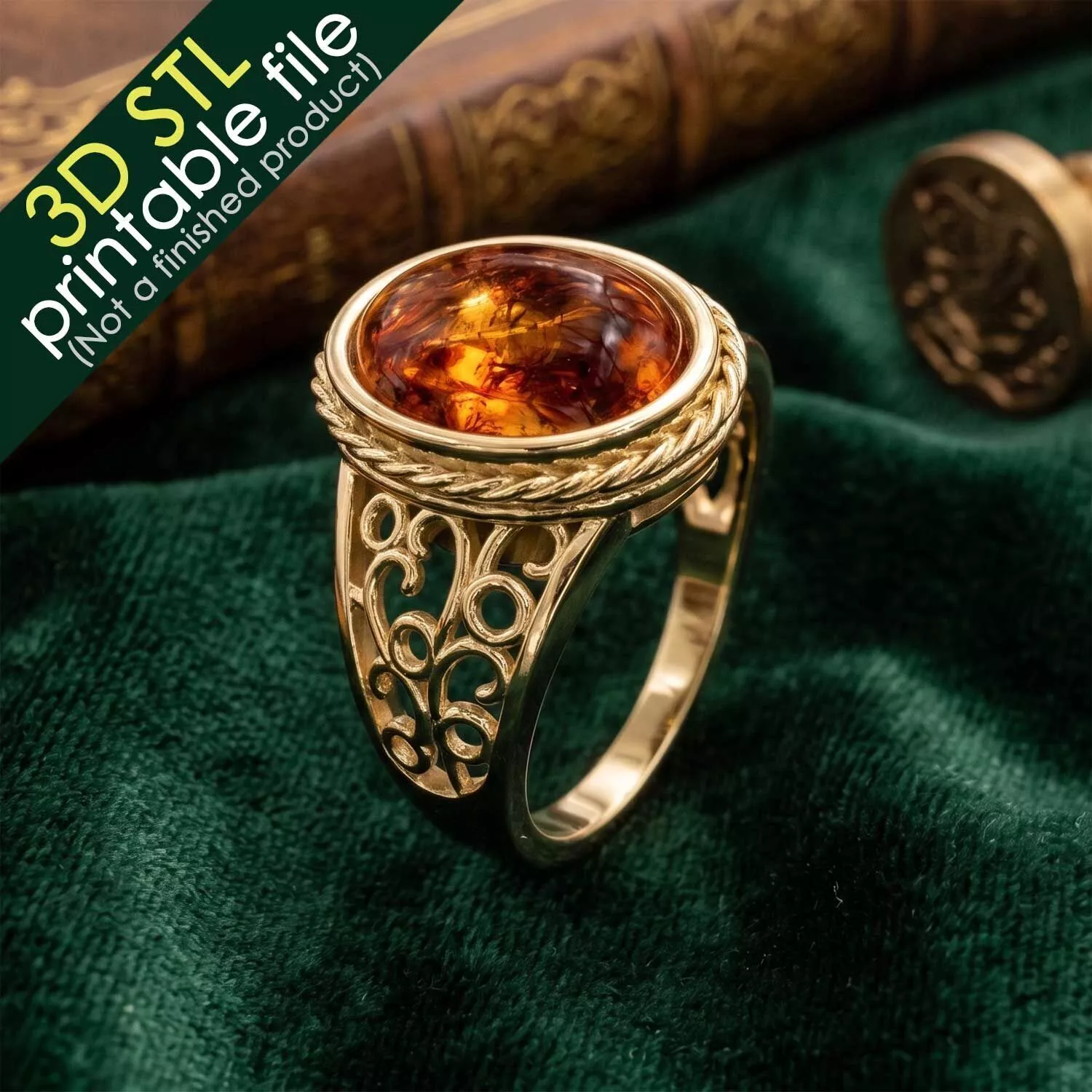 Flower Ring with Gem - STL for 3D Printing - Sizes 6-9 3D print model