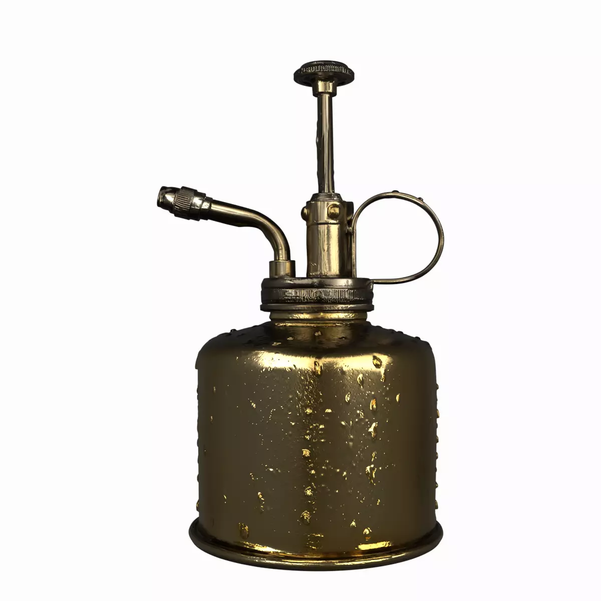 Brass Hand Pump Plant Mister with Water Droplets 3D Model 3D model