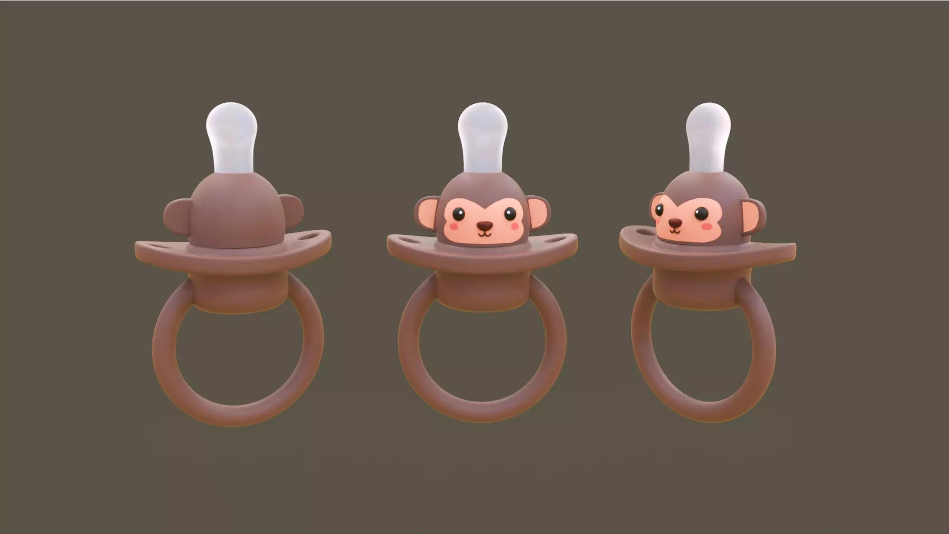 Low-Poly Monkey Baby Pacifier Low-poly 3D model