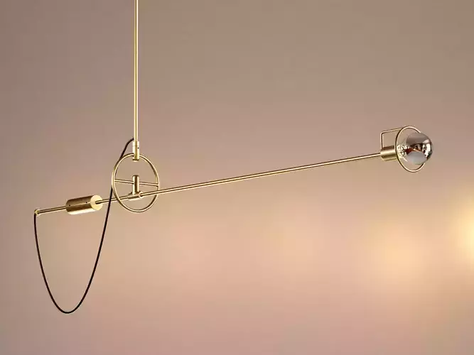 Pen pendant lamp with brass rod and glass globe