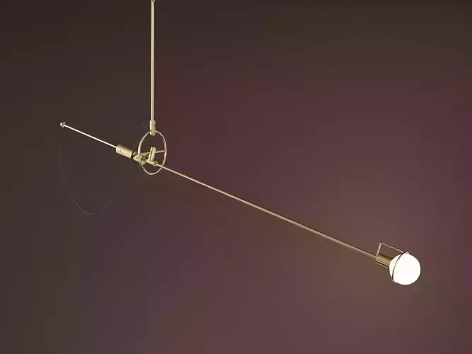 Pen pendant lamp with brass rod and glass globe