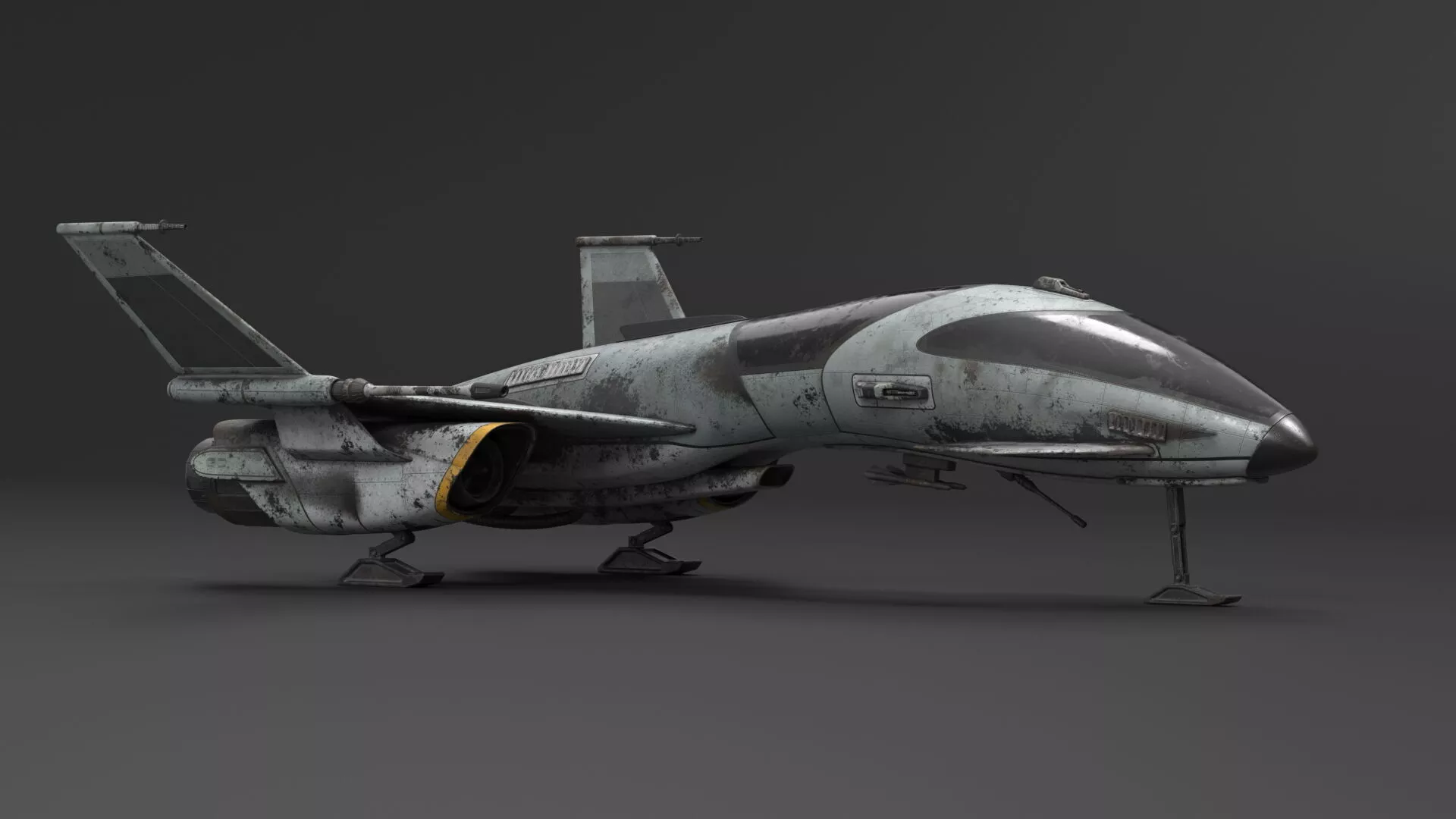 Dirty Futuristic Fighter Spaceship Rigged for Maya 3D model