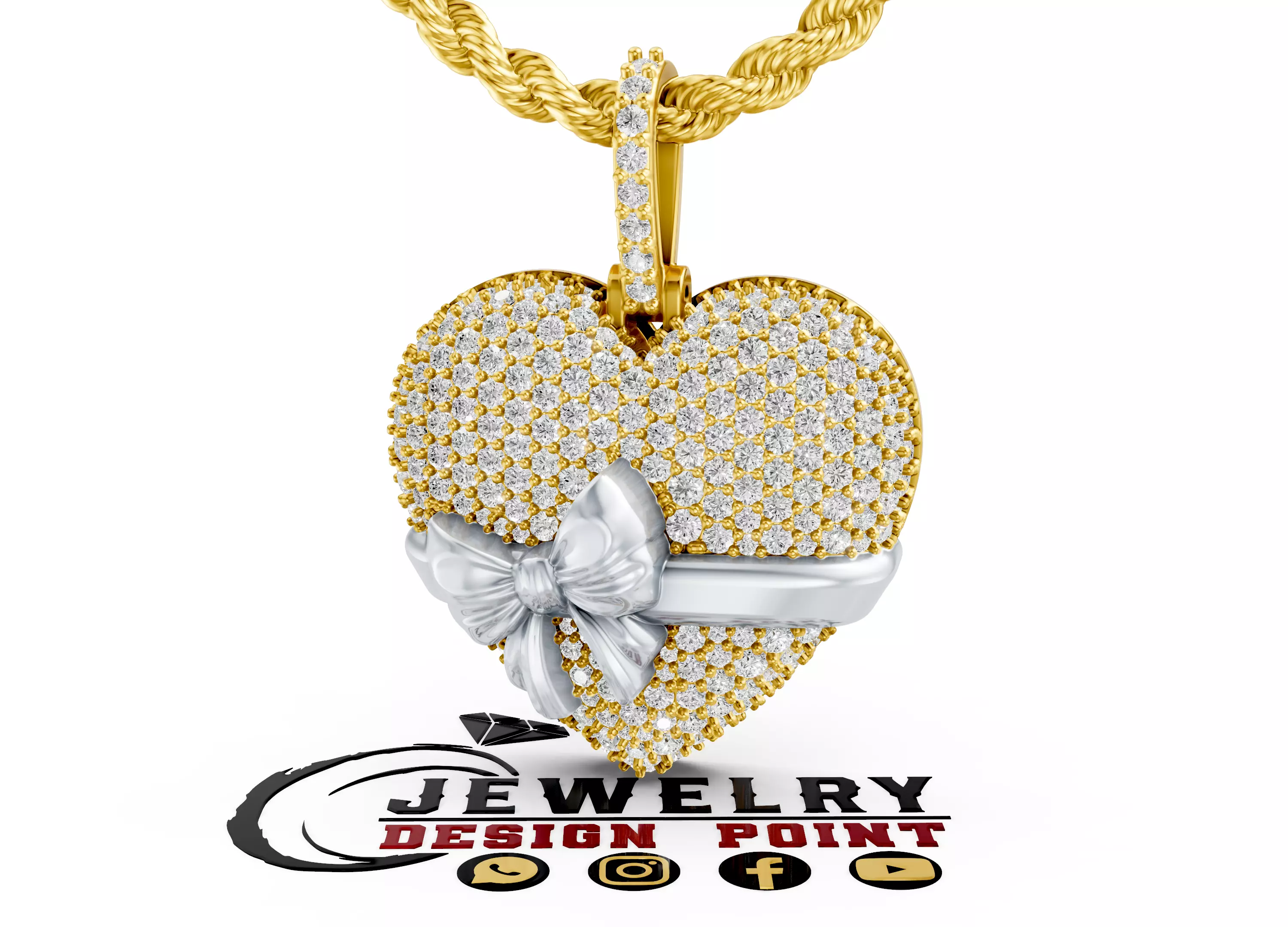 Custom Bow of Love Pendant - Heart Diamond Pendnat 3D print model