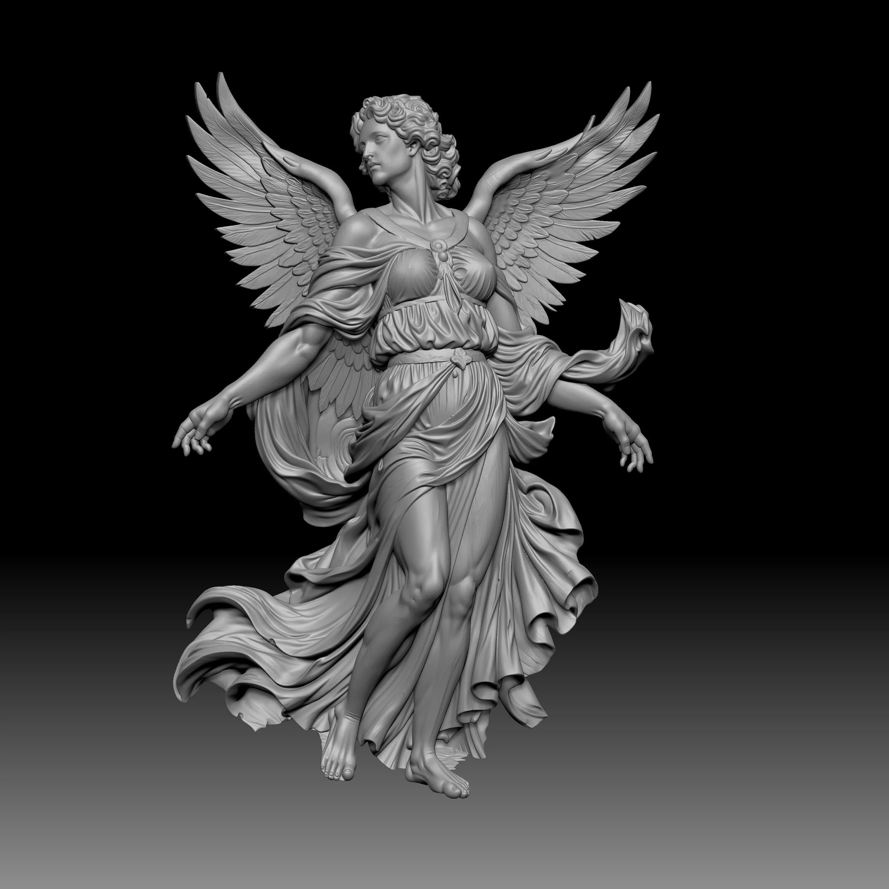 3D digital sculpture of a classical winged angel 3D print model