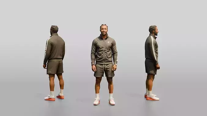 African-American Man in Track Jacket and Shorts