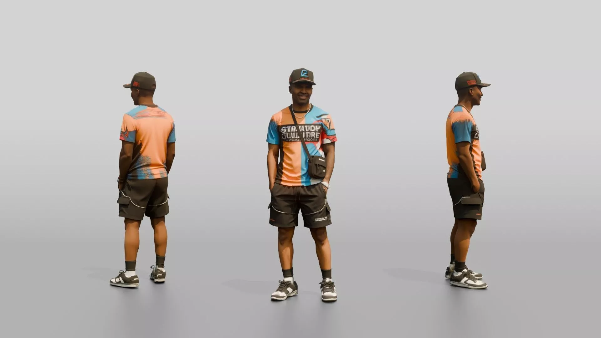 African-American Man in Streetwear Graphic Tee 3D model