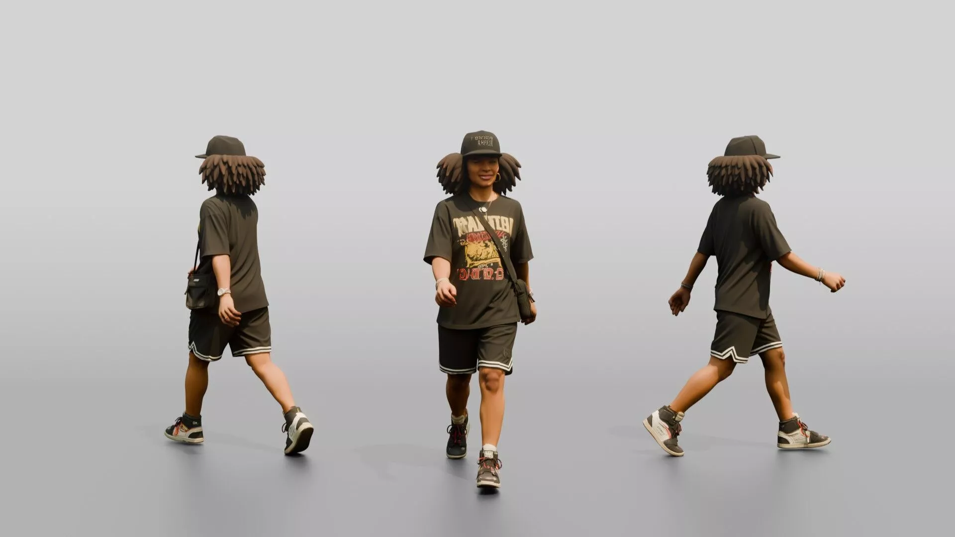 African-American Woman in Oversized Graphic Tee 3D model
