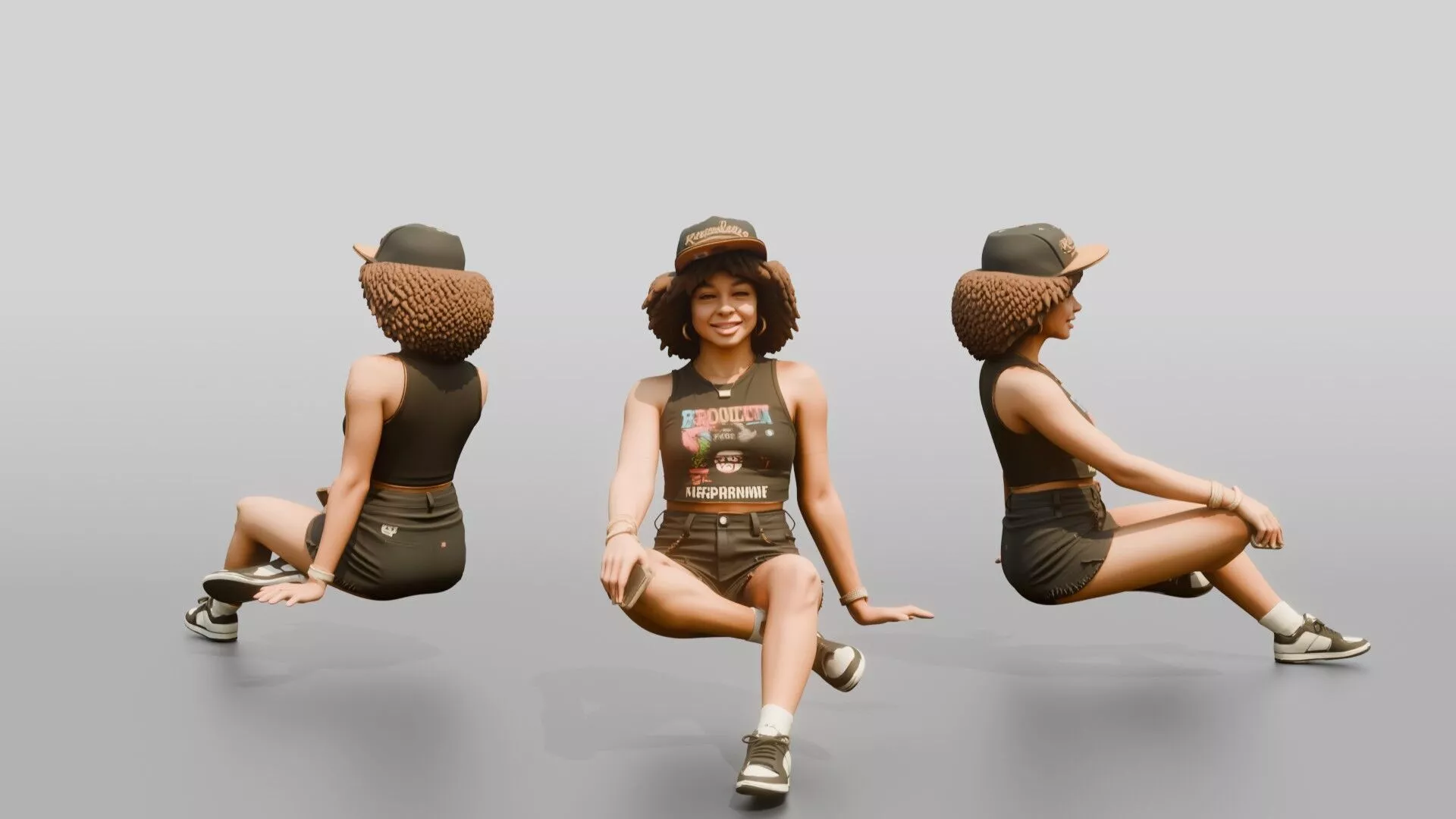 African-American Woman in Graphic Crop Top 3D model