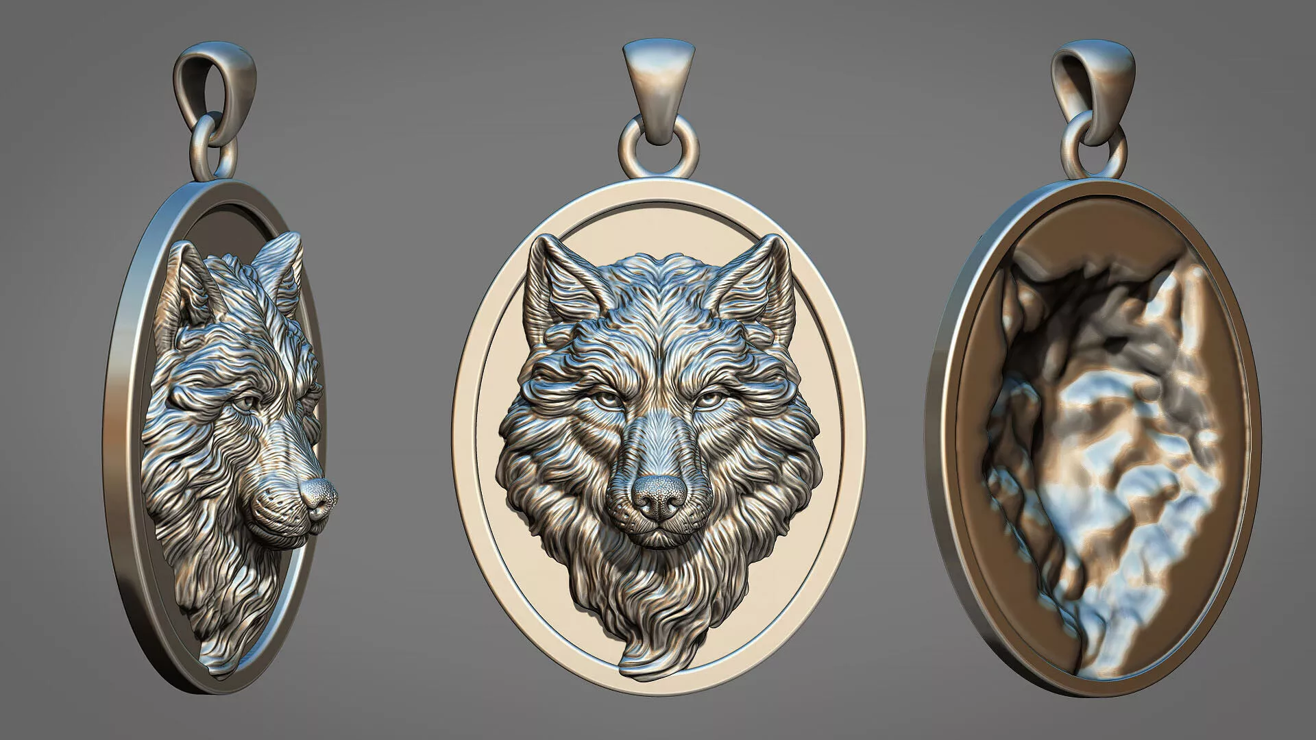 Wolf Head Medallion Pendant 3D print model