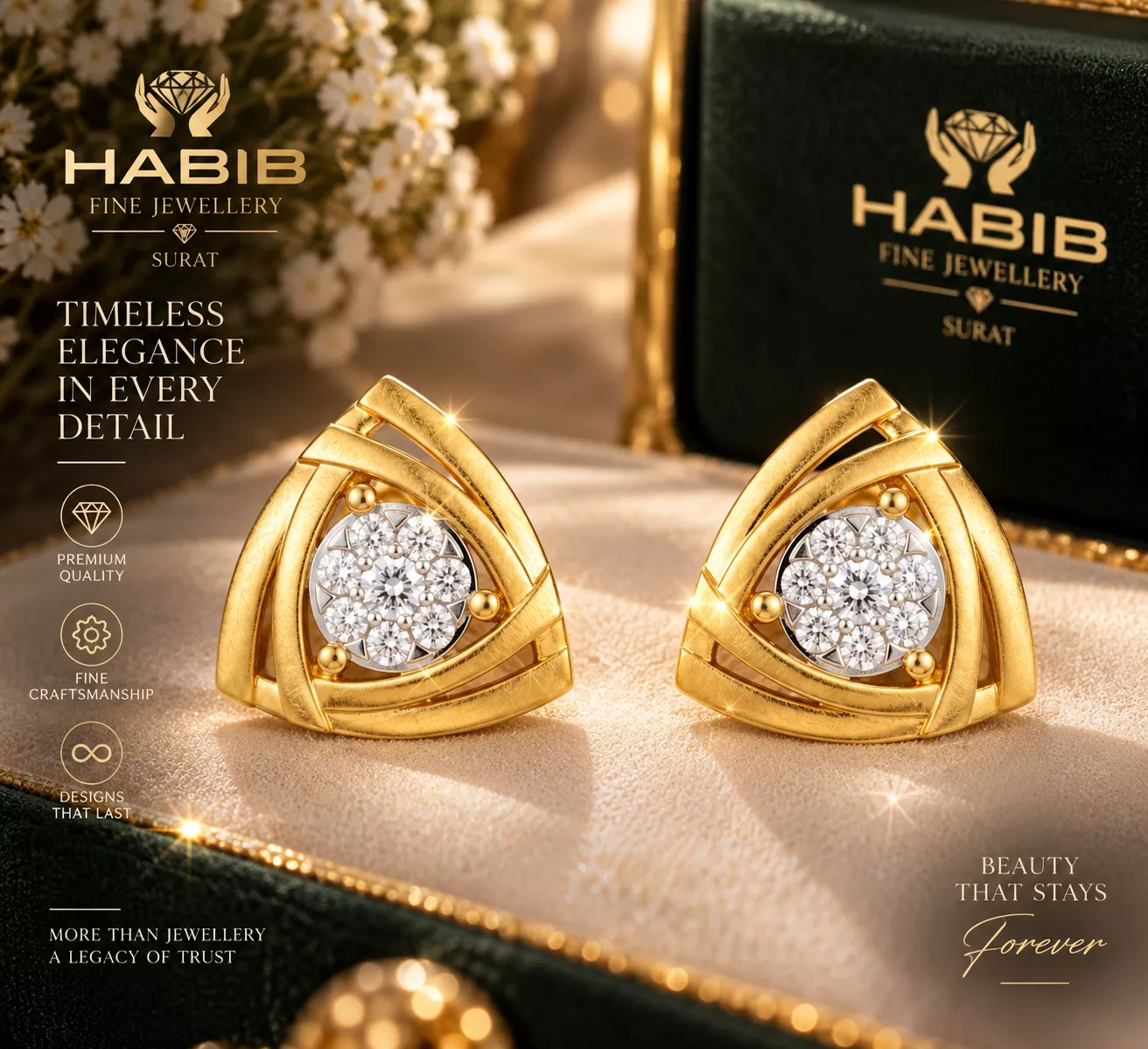 Elegant Triangle Diamond Stud Earrings - 3D Jewelry Model Free 3D print model