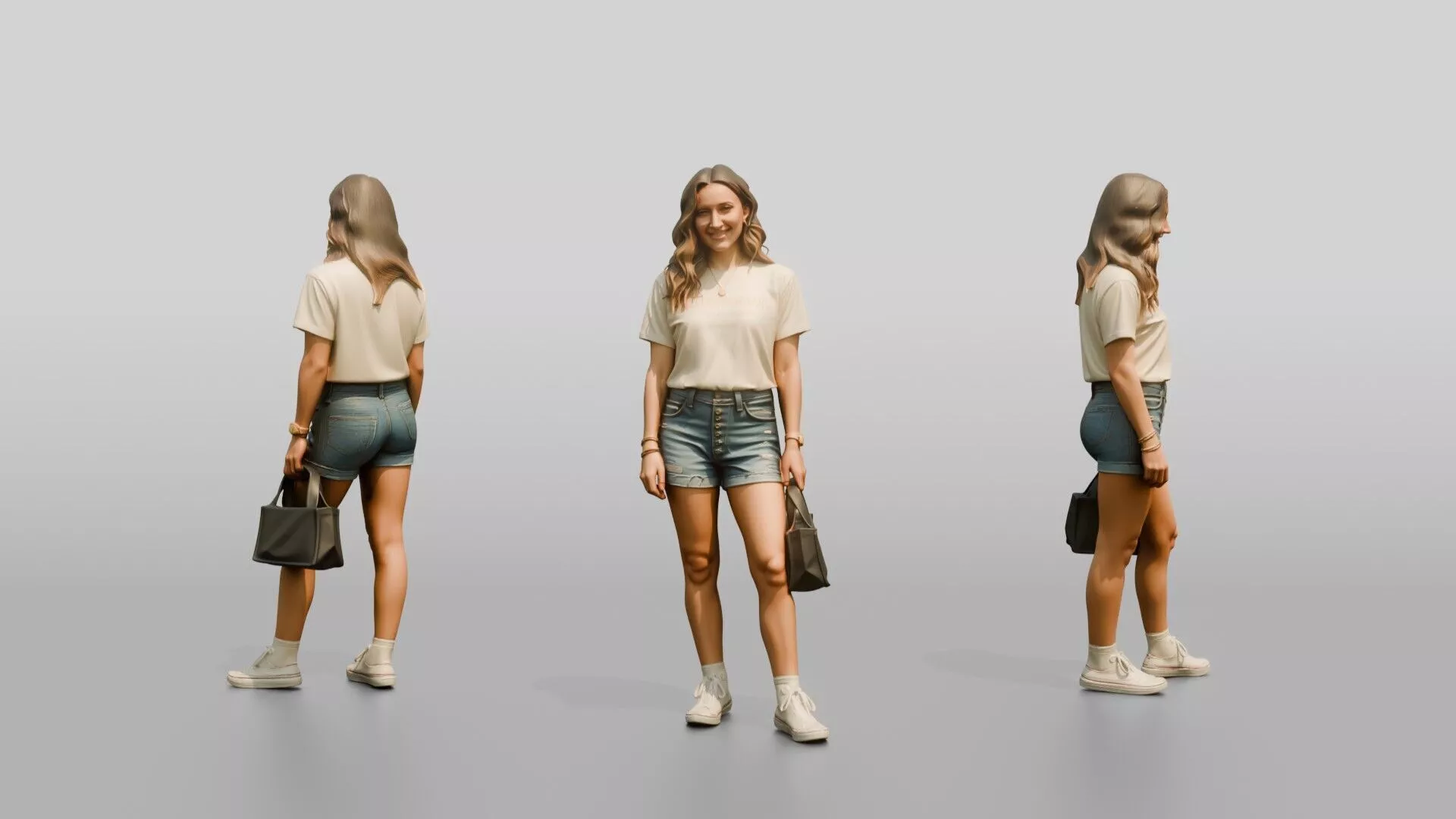 Caucasian Woman in Vintage Graphic Tee 3D model