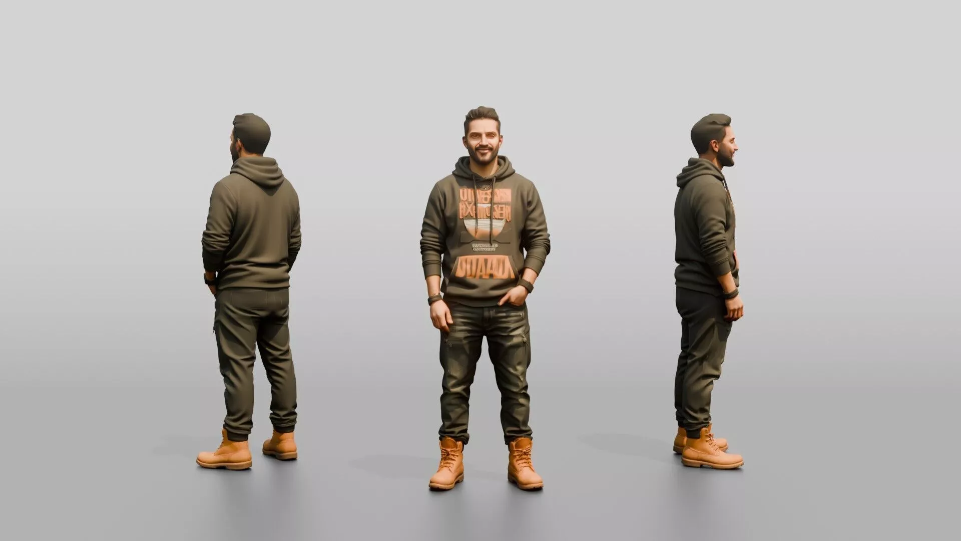 Latino Man in Graphic Hoodie and Timberlands 3D model