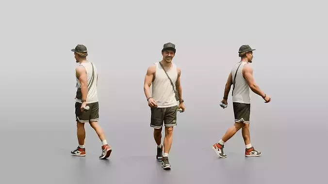 African-American Man Walking Dynamically on the Boardwalk