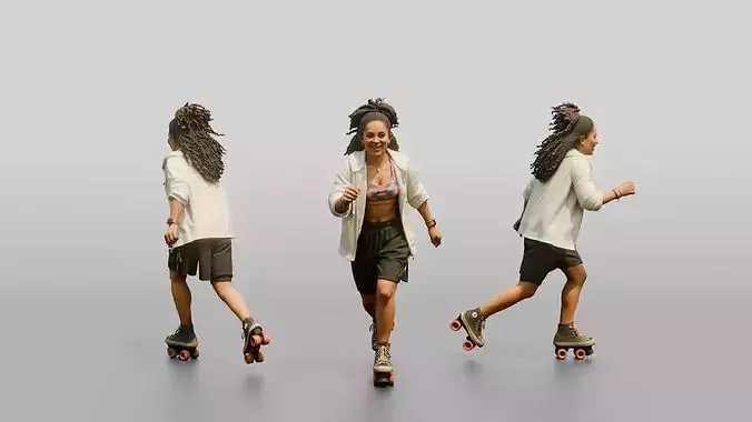 Multiracial Woman Skating Down the Boardwalk