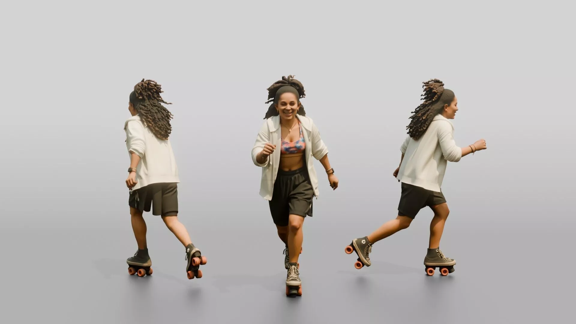 Multiracial Woman Skating Down the Boardwalk 3D model