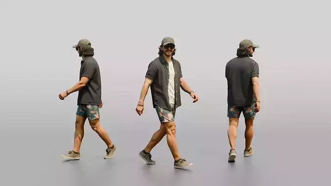 Latino Man Walking the Boardwalk in Linen Shirt