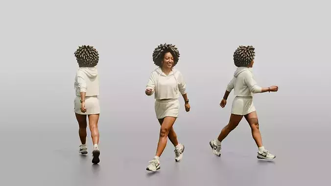 African-American Woman Striding Down the Boardwalk