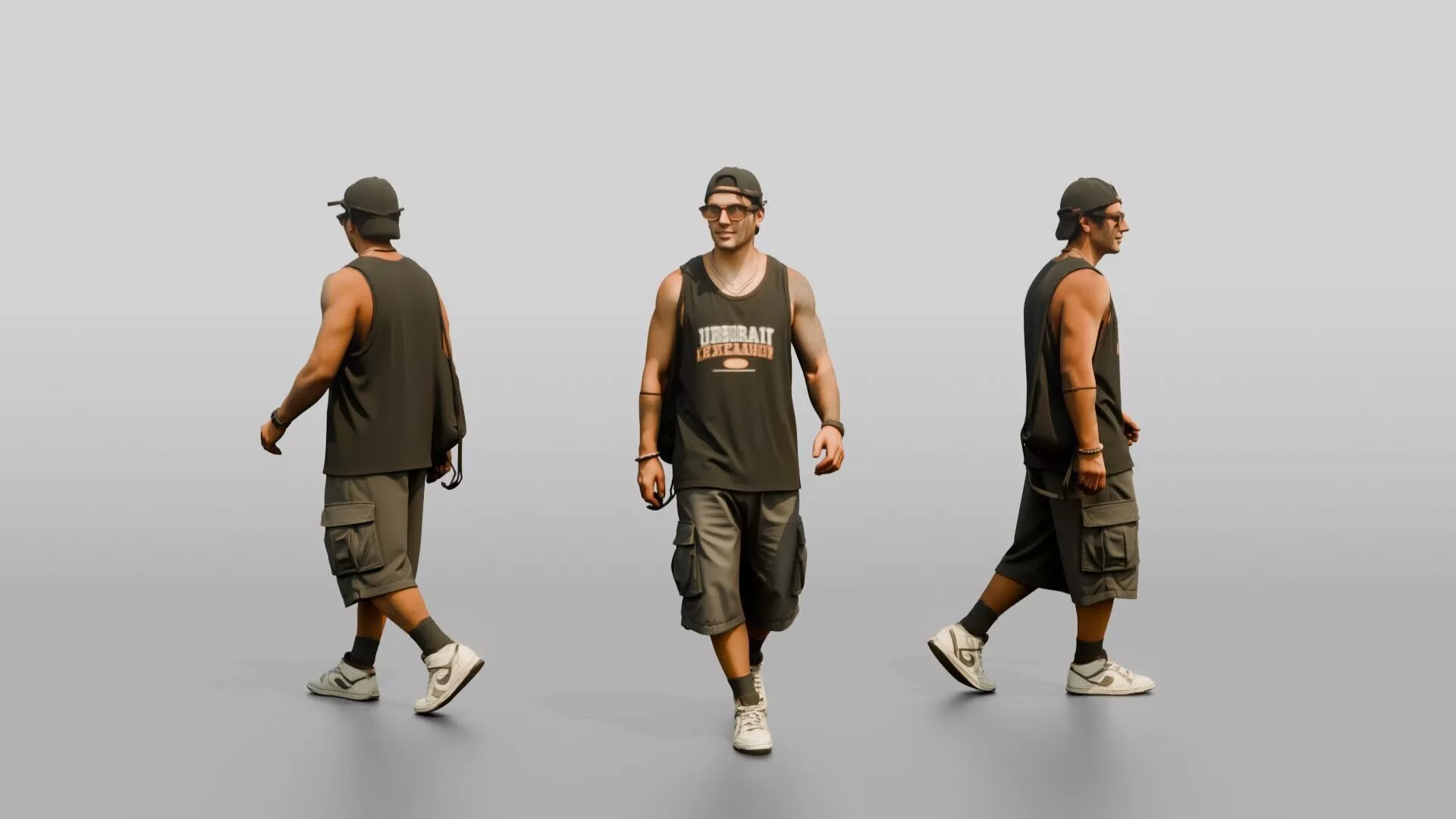 Multicultural Man Walking Casually on the Boardwalk 3D model