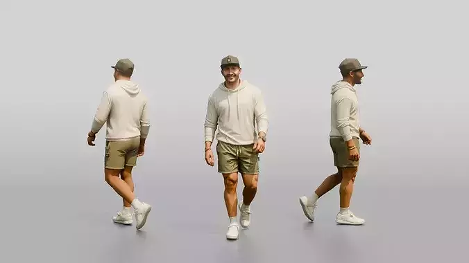 Latino Man Striding on the Boardwalk in Terry Hoodie