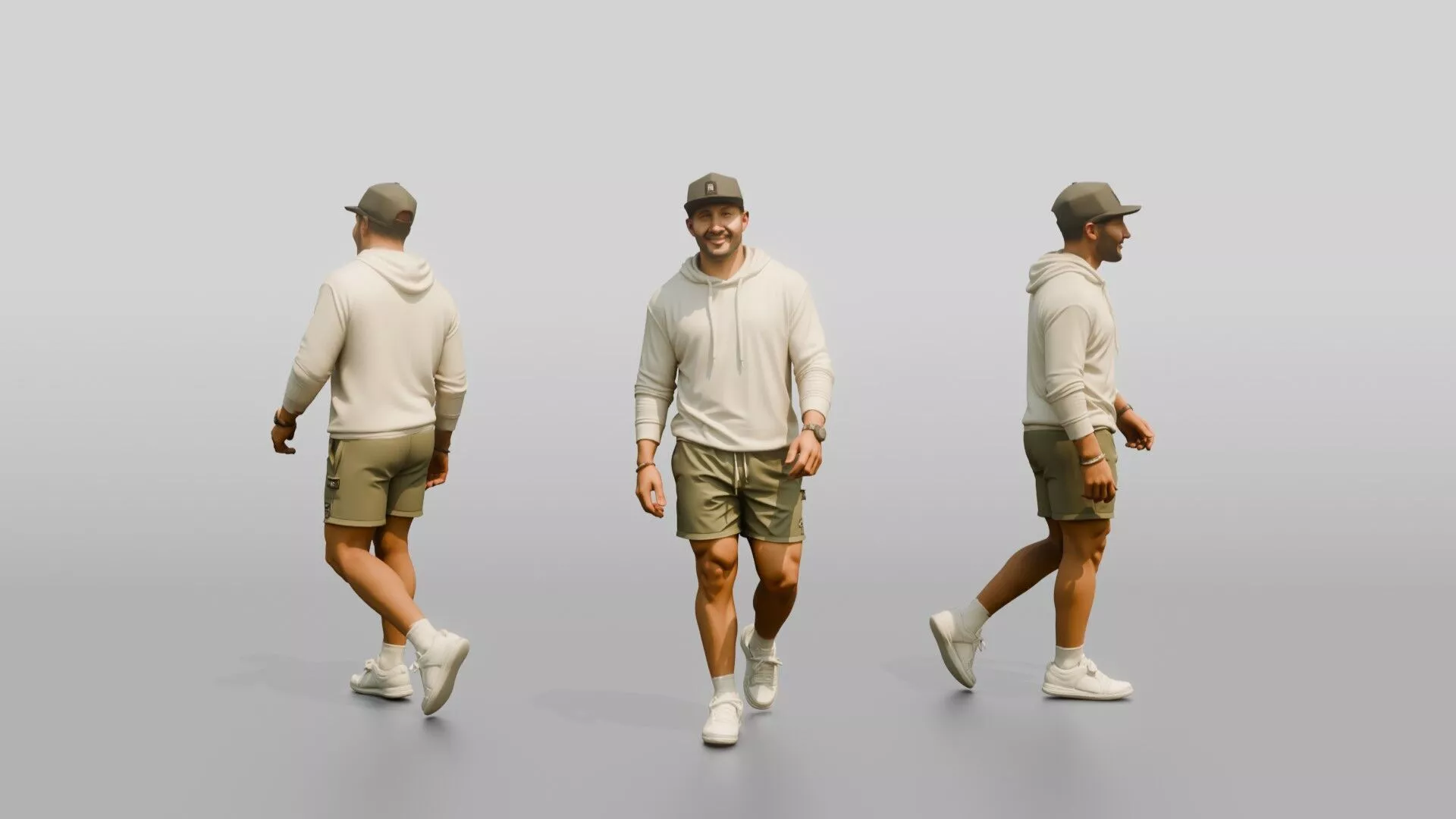Latino Man Striding on the Boardwalk in Terry Hoodie 3D model