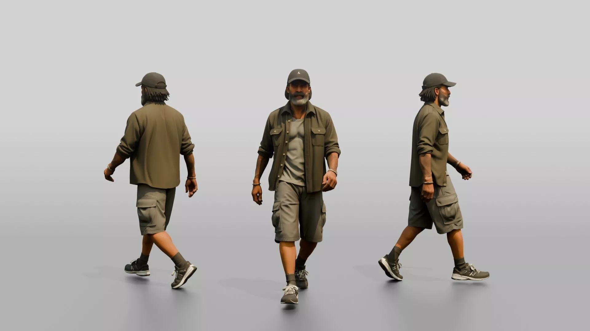 African-American Man Walking the Boardwalk in Casual Shirt 3D model